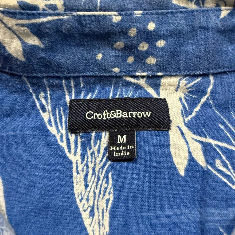 Croft & Barrow M Buttoned Shirt Blue Cotton Tropical Fish Hawaiian Beach Summer - Picture 5 of 6